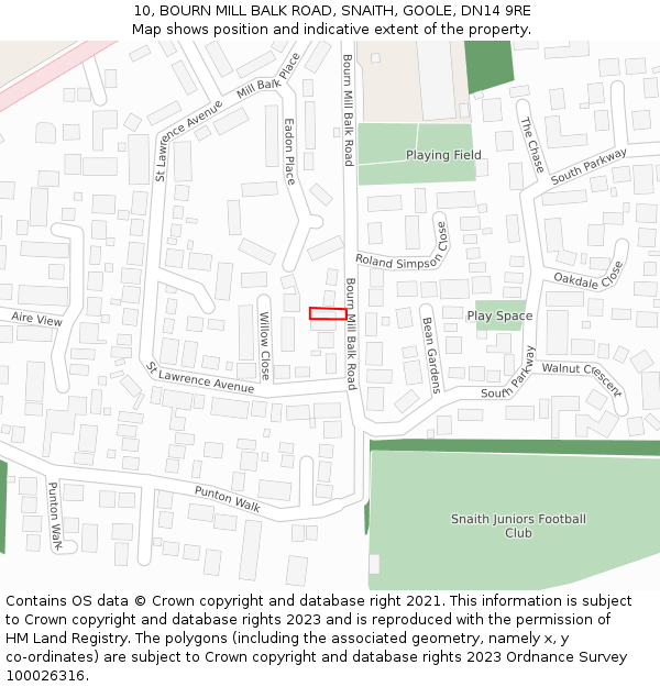 10, BOURN MILL BALK ROAD, SNAITH, GOOLE, DN14 9RE: Location map and indicative extent of plot