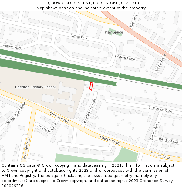 10, BOWDEN CRESCENT, FOLKESTONE, CT20 3TR: Location map and indicative extent of plot