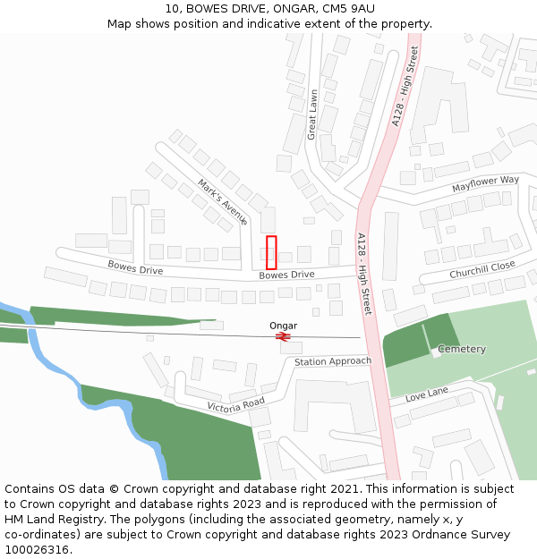10, BOWES DRIVE, ONGAR, CM5 9AU: Location map and indicative extent of plot