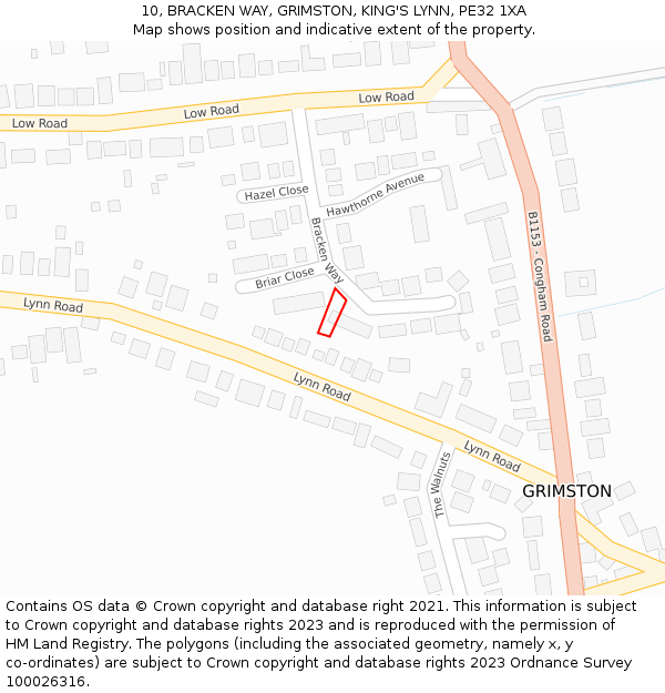10, BRACKEN WAY, GRIMSTON, KING'S LYNN, PE32 1XA: Location map and indicative extent of plot