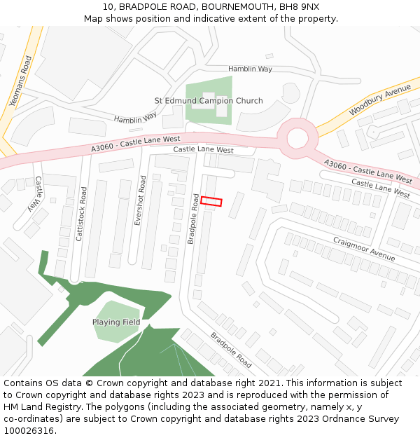10, BRADPOLE ROAD, BOURNEMOUTH, BH8 9NX: Location map and indicative extent of plot