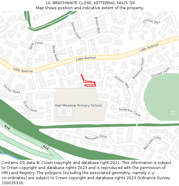 10, BRAITHWAITE CLOSE, KETTERING, NN15 7JS: Location map and indicative extent of plot