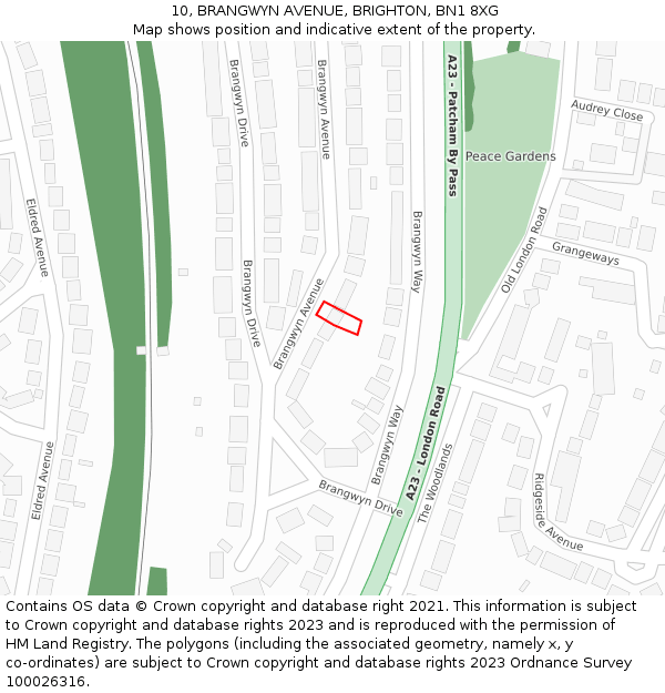 10, BRANGWYN AVENUE, BRIGHTON, BN1 8XG: Location map and indicative extent of plot
