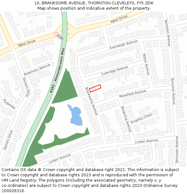 10, BRANKSOME AVENUE, THORNTON-CLEVELEYS, FY5 2EW: Location map and indicative extent of plot