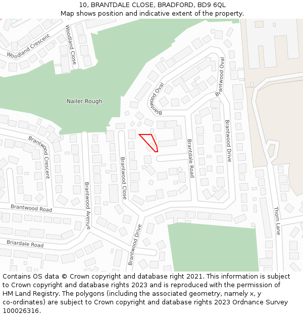 10, BRANTDALE CLOSE, BRADFORD, BD9 6QL: Location map and indicative extent of plot