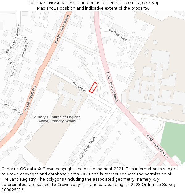 10, BRASENOSE VILLAS, THE GREEN, CHIPPING NORTON, OX7 5DJ: Location map and indicative extent of plot