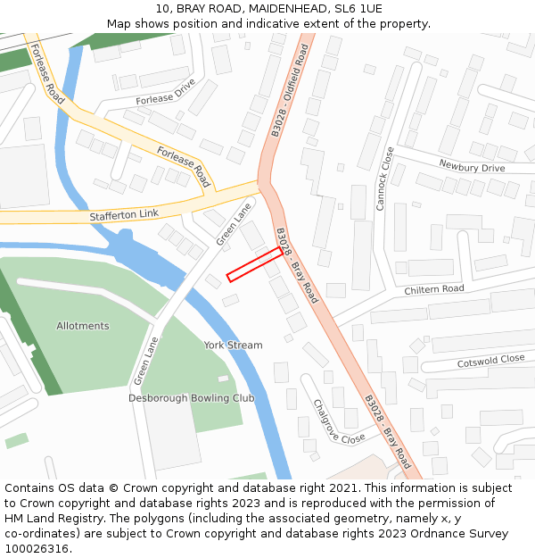 10, BRAY ROAD, MAIDENHEAD, SL6 1UE: Location map and indicative extent of plot