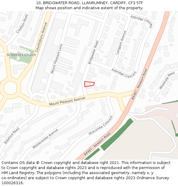10, BRIDGWATER ROAD, LLANRUMNEY, CARDIFF, CF3 5TF: Location map and indicative extent of plot