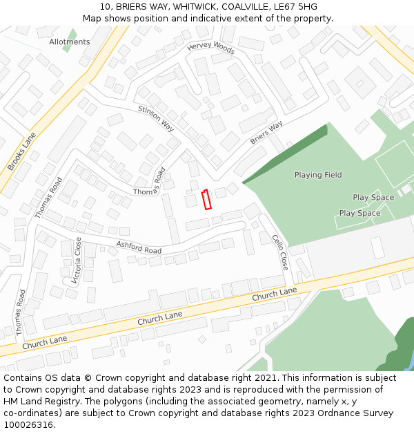 10, BRIERS WAY, WHITWICK, COALVILLE, LE67 5HG: Location map and indicative extent of plot
