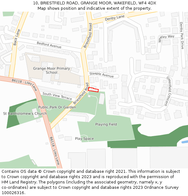 10, BRIESTFIELD ROAD, GRANGE MOOR, WAKEFIELD, WF4 4DX: Location map and indicative extent of plot