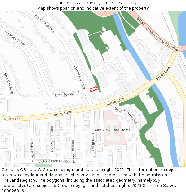 10, BROADLEA TERRACE, LEEDS, LS13 2SQ: Location map and indicative extent of plot