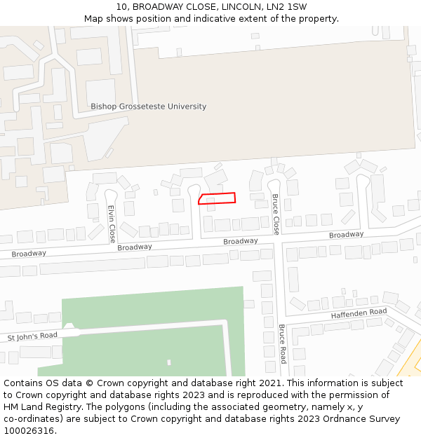 10, BROADWAY CLOSE, LINCOLN, LN2 1SW: Location map and indicative extent of plot