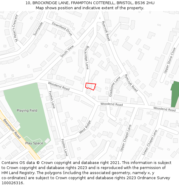 10, BROCKRIDGE LANE, FRAMPTON COTTERELL, BRISTOL, BS36 2HU: Location map and indicative extent of plot