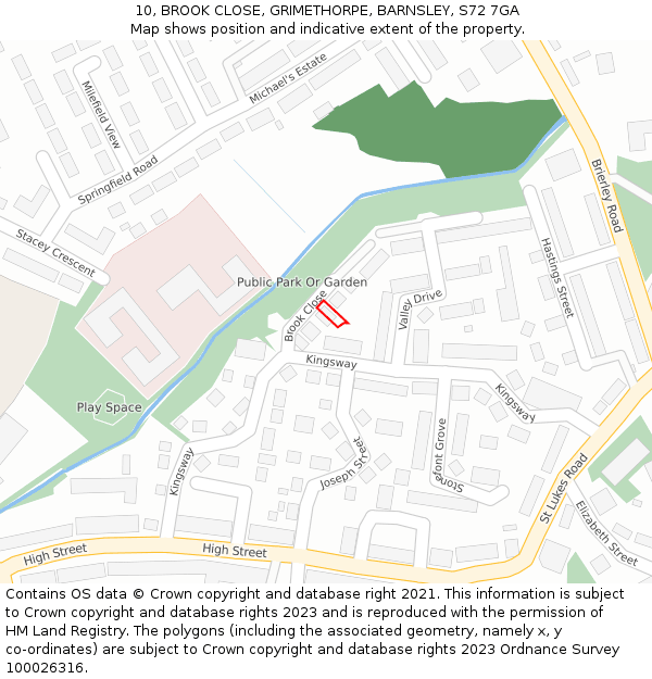 10, BROOK CLOSE, GRIMETHORPE, BARNSLEY, S72 7GA: Location map and indicative extent of plot