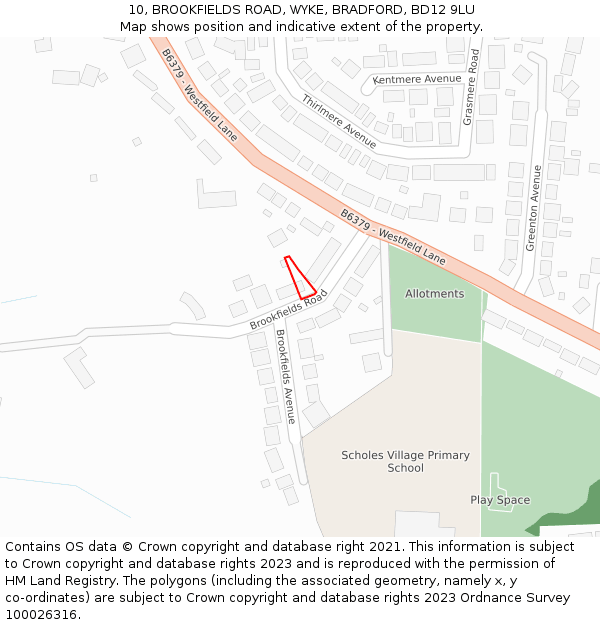 10, BROOKFIELDS ROAD, WYKE, BRADFORD, BD12 9LU: Location map and indicative extent of plot