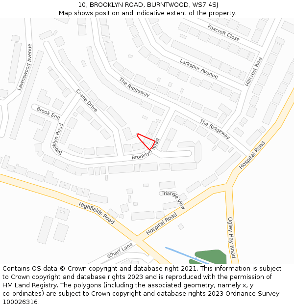 10, BROOKLYN ROAD, BURNTWOOD, WS7 4SJ: Location map and indicative extent of plot