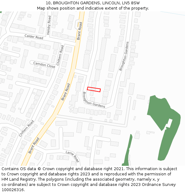 10, BROUGHTON GARDENS, LINCOLN, LN5 8SW: Location map and indicative extent of plot