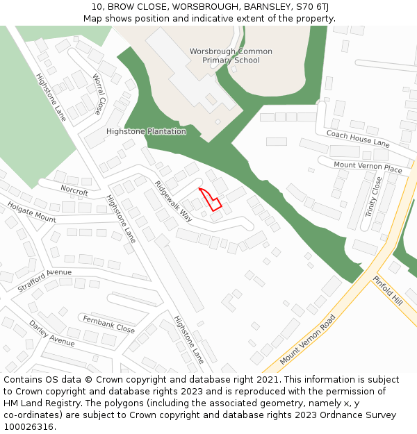 10, BROW CLOSE, WORSBROUGH, BARNSLEY, S70 6TJ: Location map and indicative extent of plot