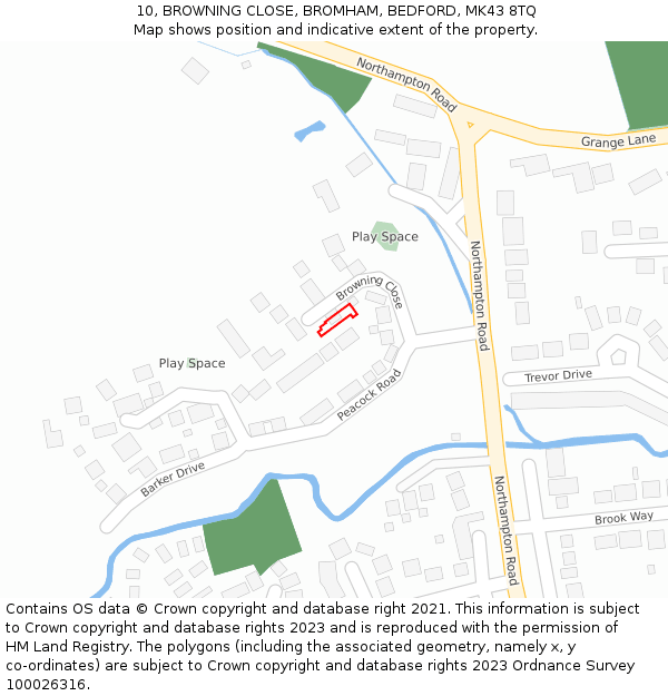 10, BROWNING CLOSE, BROMHAM, BEDFORD, MK43 8TQ: Location map and indicative extent of plot