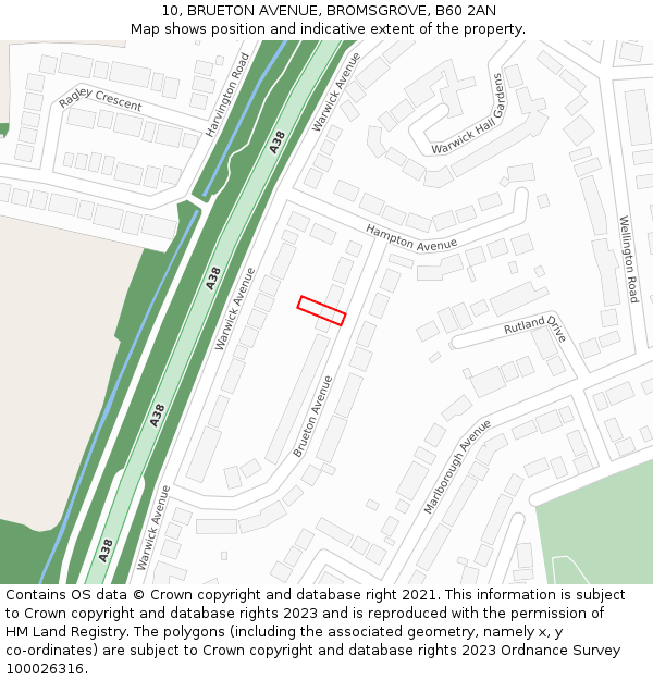10, BRUETON AVENUE, BROMSGROVE, B60 2AN: Location map and indicative extent of plot
