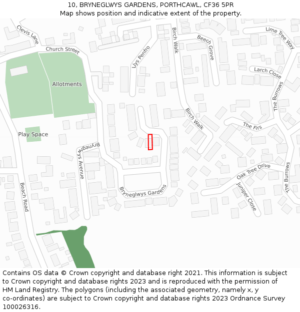 10, BRYNEGLWYS GARDENS, PORTHCAWL, CF36 5PR: Location map and indicative extent of plot
