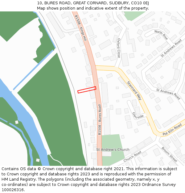 10, BURES ROAD, GREAT CORNARD, SUDBURY, CO10 0EJ: Location map and indicative extent of plot
