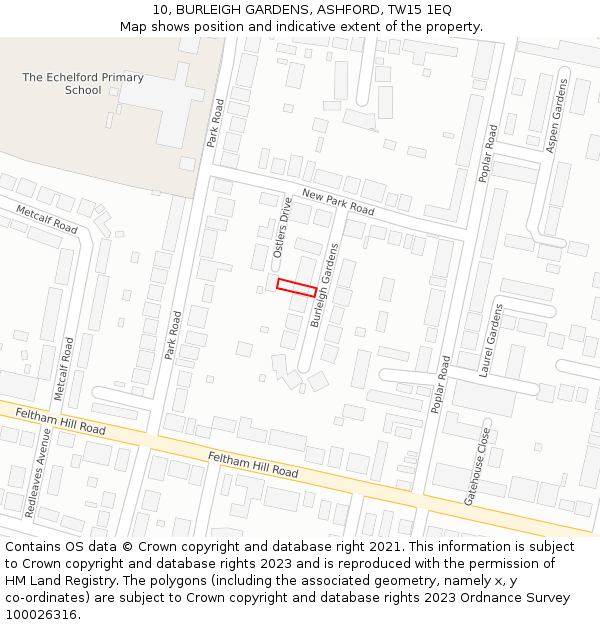 10, BURLEIGH GARDENS, ASHFORD, TW15 1EQ: Location map and indicative extent of plot