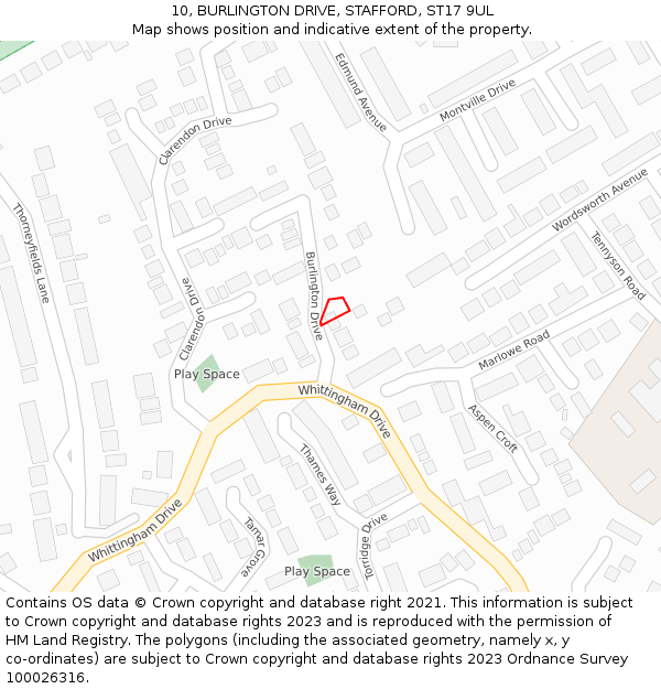 10, BURLINGTON DRIVE, STAFFORD, ST17 9UL: Location map and indicative extent of plot