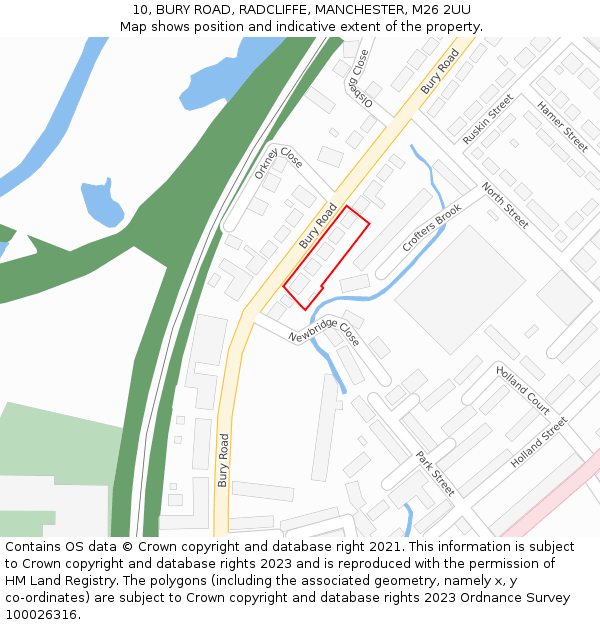 10, BURY ROAD, RADCLIFFE, MANCHESTER, M26 2UU: Location map and indicative extent of plot