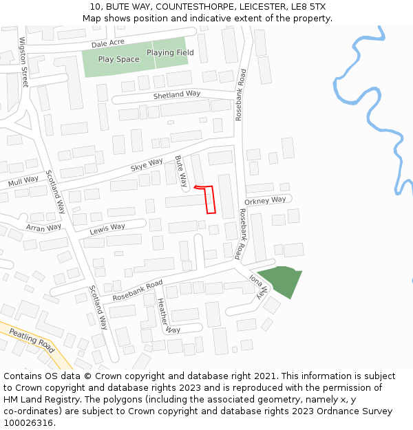 10, BUTE WAY, COUNTESTHORPE, LEICESTER, LE8 5TX: Location map and indicative extent of plot