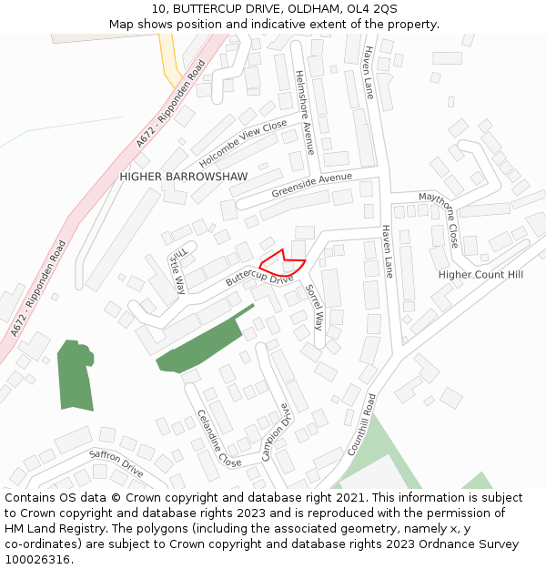 10, BUTTERCUP DRIVE, OLDHAM, OL4 2QS: Location map and indicative extent of plot