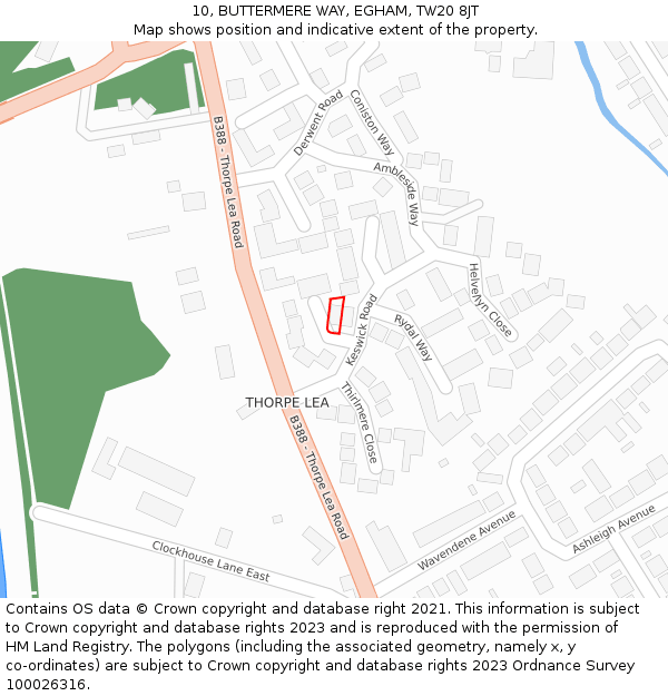 10, BUTTERMERE WAY, EGHAM, TW20 8JT: Location map and indicative extent of plot
