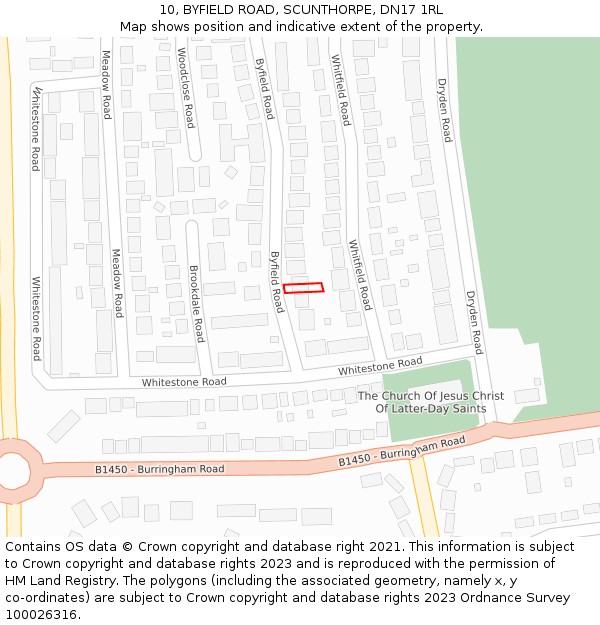 10, BYFIELD ROAD, SCUNTHORPE, DN17 1RL: Location map and indicative extent of plot