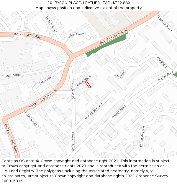 10, BYRON PLACE, LEATHERHEAD, KT22 8AX: Location map and indicative extent of plot