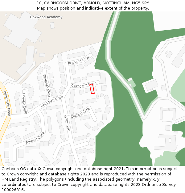 10, CAIRNGORM DRIVE, ARNOLD, NOTTINGHAM, NG5 9PY: Location map and indicative extent of plot