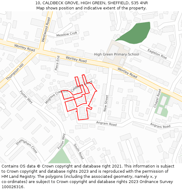 10, CALDBECK GROVE, HIGH GREEN, SHEFFIELD, S35 4NR: Location map and indicative extent of plot