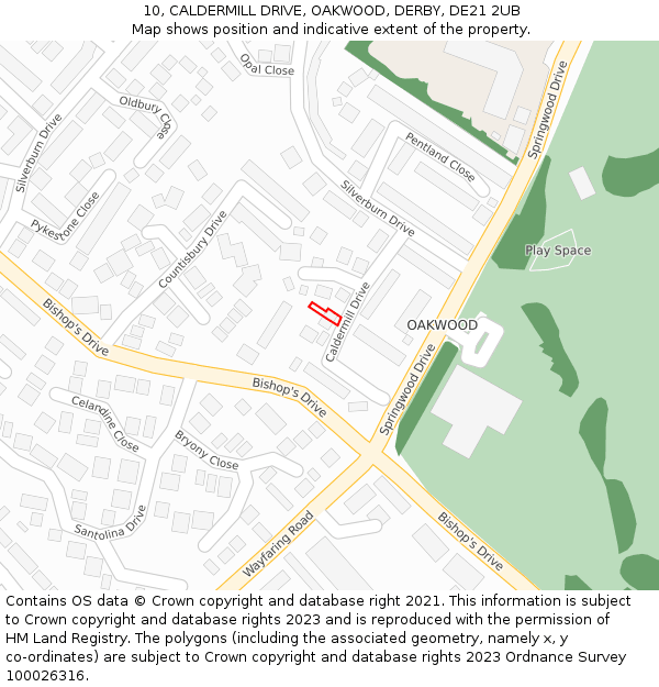 10, CALDERMILL DRIVE, OAKWOOD, DERBY, DE21 2UB: Location map and indicative extent of plot