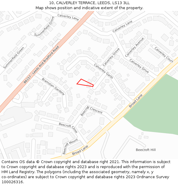 10, CALVERLEY TERRACE, LEEDS, LS13 3LL: Location map and indicative extent of plot