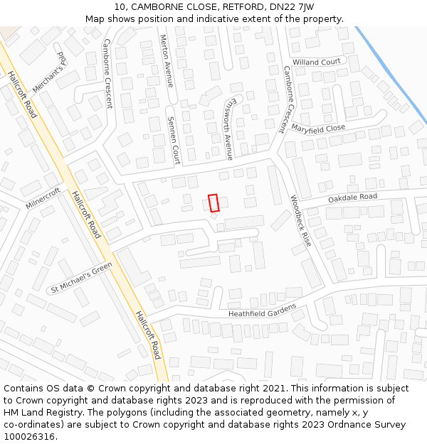 10, CAMBORNE CLOSE, RETFORD, DN22 7JW: Location map and indicative extent of plot