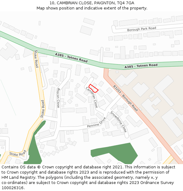 10, CAMBRIAN CLOSE, PAIGNTON, TQ4 7GA: Location map and indicative extent of plot