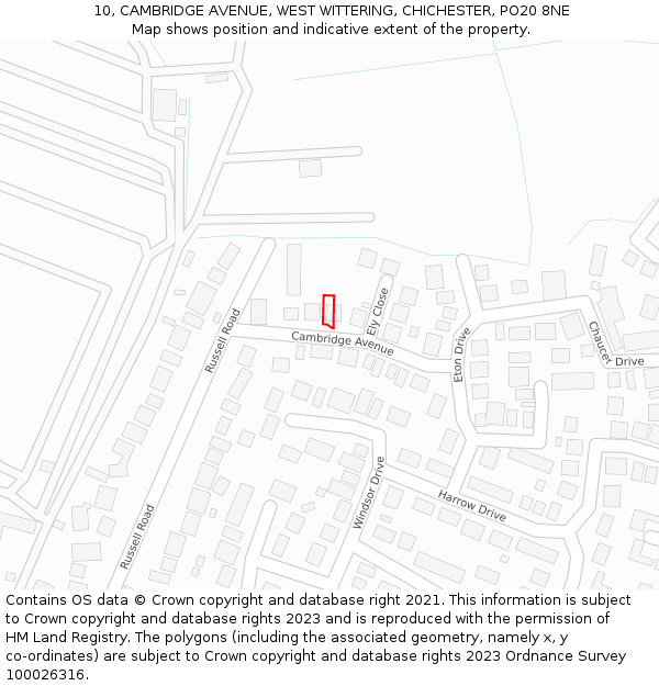 10, CAMBRIDGE AVENUE, WEST WITTERING, CHICHESTER, PO20 8NE: Location map and indicative extent of plot
