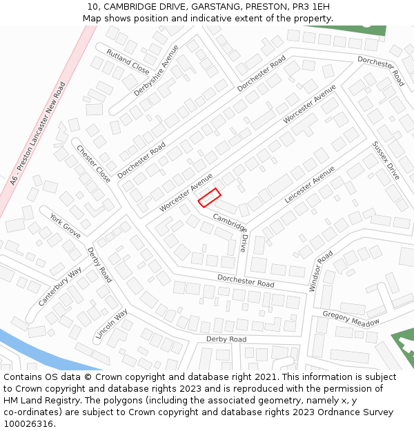 10, CAMBRIDGE DRIVE, GARSTANG, PRESTON, PR3 1EH: Location map and indicative extent of plot