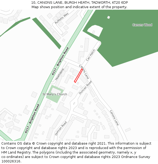 10, CANONS LANE, BURGH HEATH, TADWORTH, KT20 6DP: Location map and indicative extent of plot
