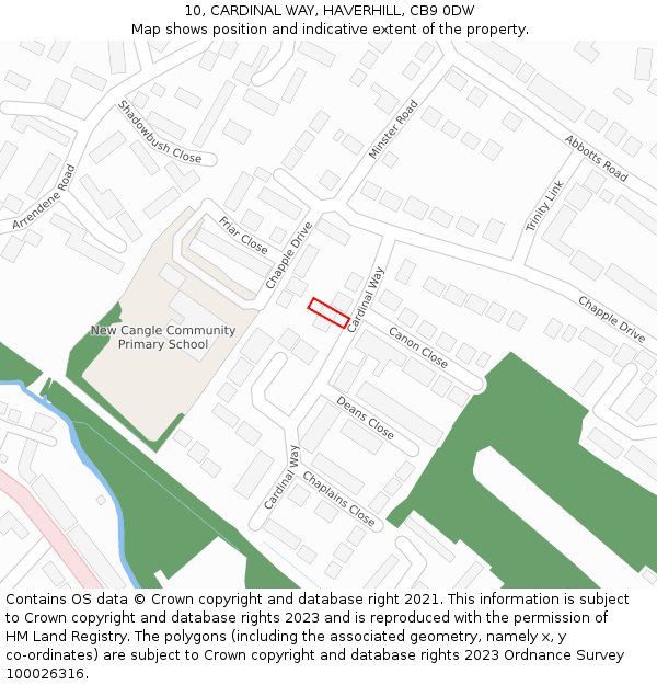 10, CARDINAL WAY, HAVERHILL, CB9 0DW: Location map and indicative extent of plot