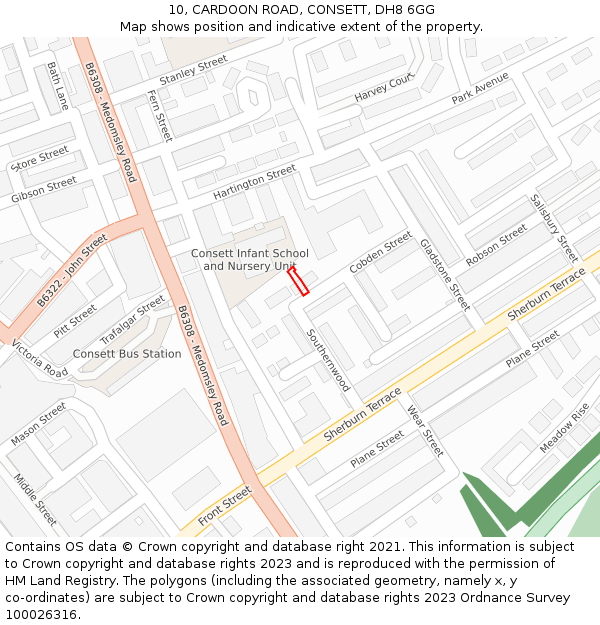 10, CARDOON ROAD, CONSETT, DH8 6GG: Location map and indicative extent of plot