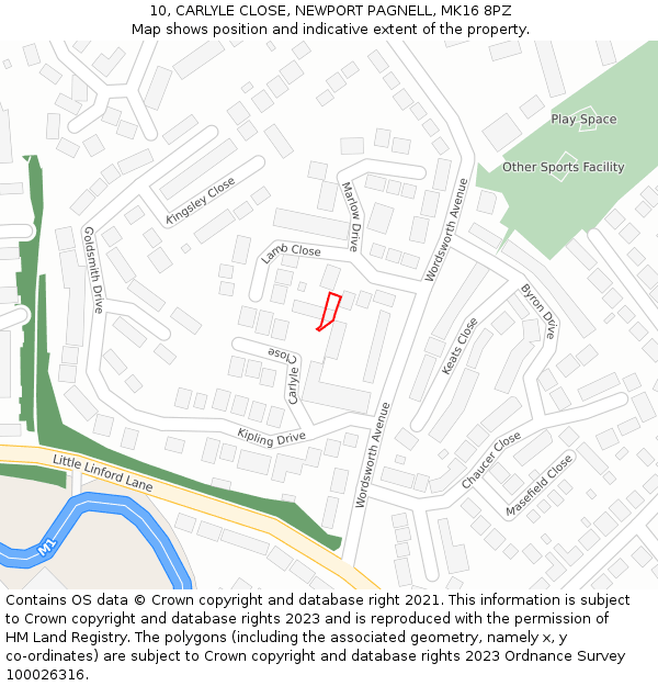 10, CARLYLE CLOSE, NEWPORT PAGNELL, MK16 8PZ: Location map and indicative extent of plot