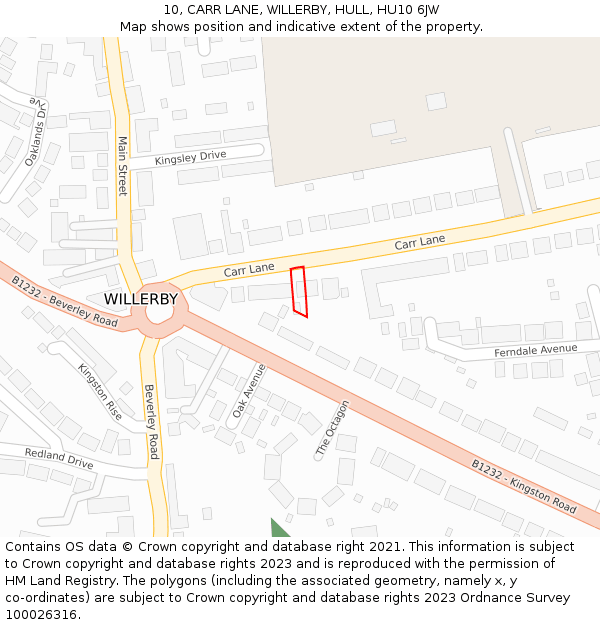 10, CARR LANE, WILLERBY, HULL, HU10 6JW: Location map and indicative extent of plot