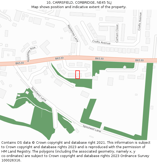 10, CARRSFIELD, CORBRIDGE, NE45 5LJ: Location map and indicative extent of plot