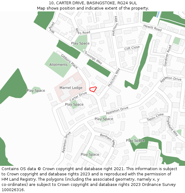 10, CARTER DRIVE, BASINGSTOKE, RG24 9UL: Location map and indicative extent of plot