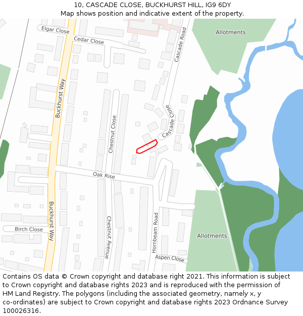 10, CASCADE CLOSE, BUCKHURST HILL, IG9 6DY: Location map and indicative extent of plot